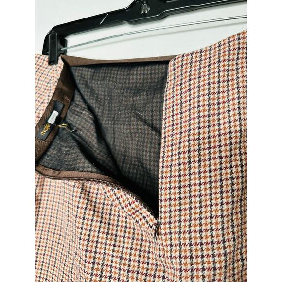 MAJE Jaisa Brown Plaid Wool Blend Front Back Slit Edgy Pencil Skirt Size US 8 - Picture 11 of 16